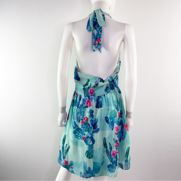 Modcloth Women's Sz L BLOGGER THE BETTER Floral Cactus Halter Dress Green/Pink - Picture 7 of 10